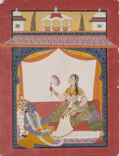 Krishna Massaging the Feet of Radha, a Scene Possibly from the Gita Govinda by Punjab Hills